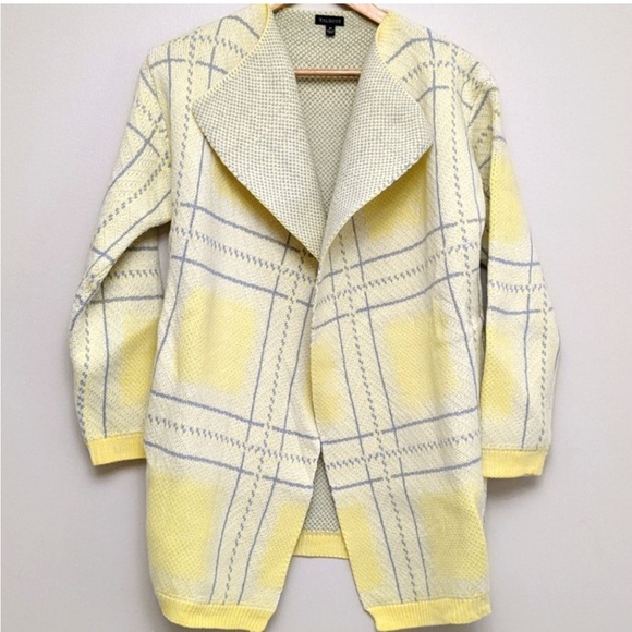 Talbots size M long sleeve bright yellows with gray accents blazer, pockets - Picture 1 of 10